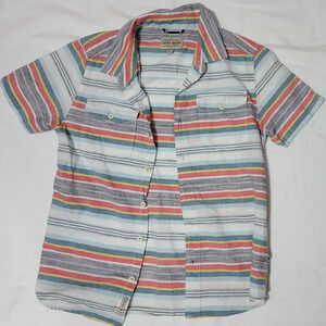 Lucky‎ Brand Boys White Striped Preppy Cotton Short Sleeve Casual Button Shirt M